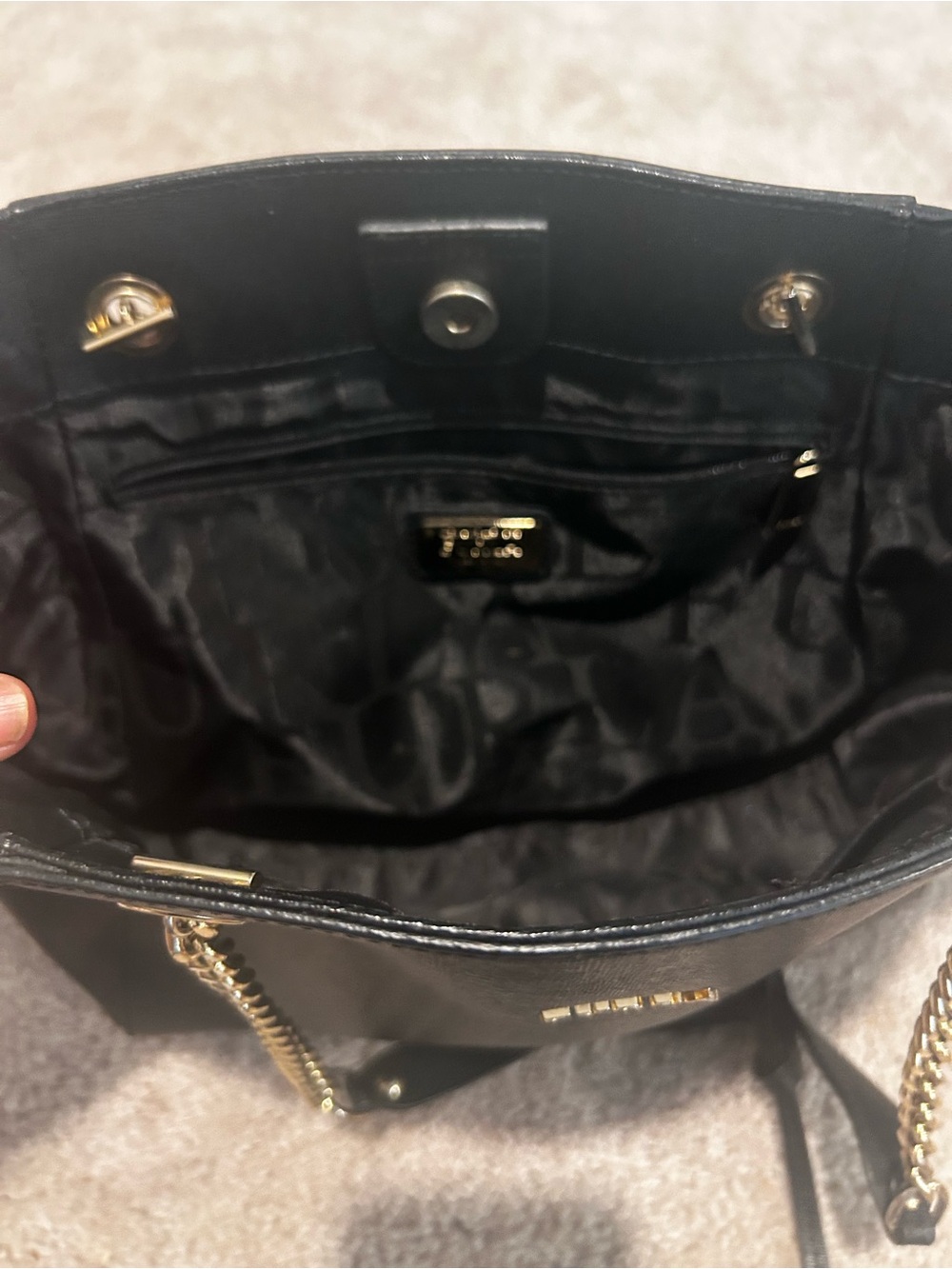 Furla Black Leather Tote with Gold Chain Straps - Picture 2 of 5